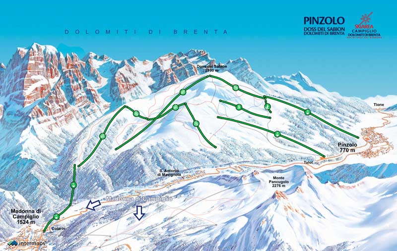 карта горнолыжных трасс мадонна-ди-кампильо и пинцоло