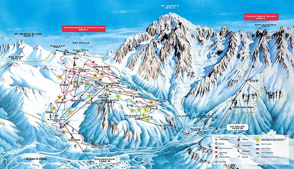 map of ski slopes and lifts in Courmayeur